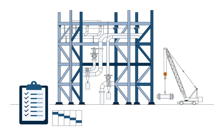 Illustration : unité neuve en préparation de démarrage, liste de contrôle et planning